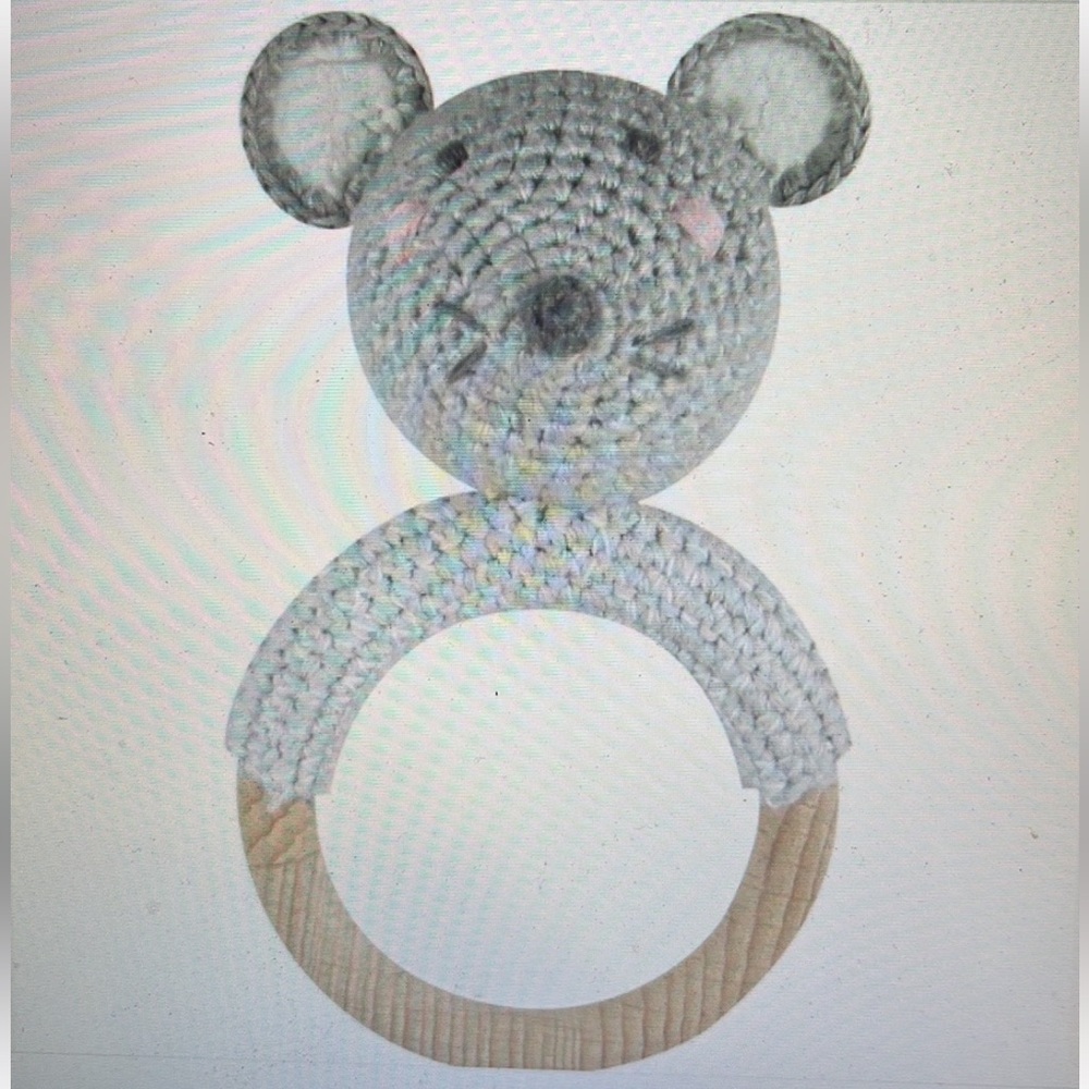 Albetta Crochet Mouse Baby Rattle Infant Ring Organic Cotton Knit Handmade